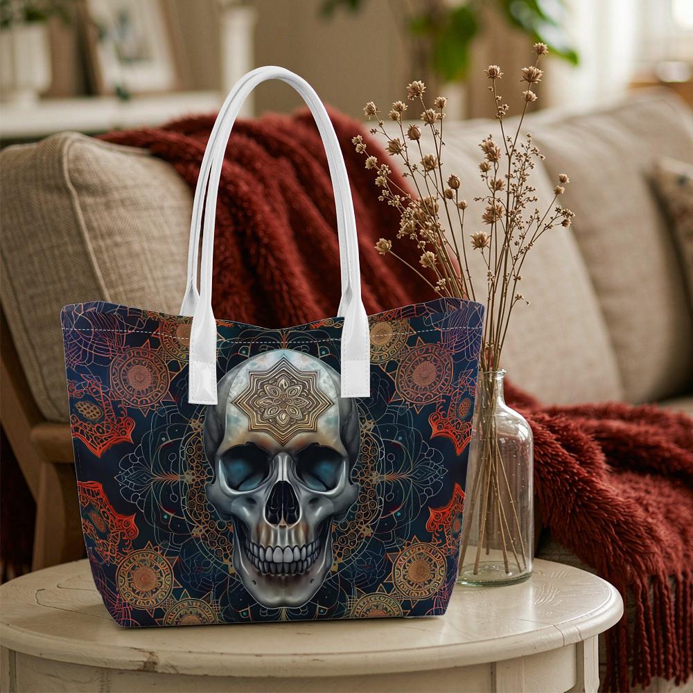 Gothic Skull Pattern Tote Bag Daily Use Shoulder Bag Fashion Carryall