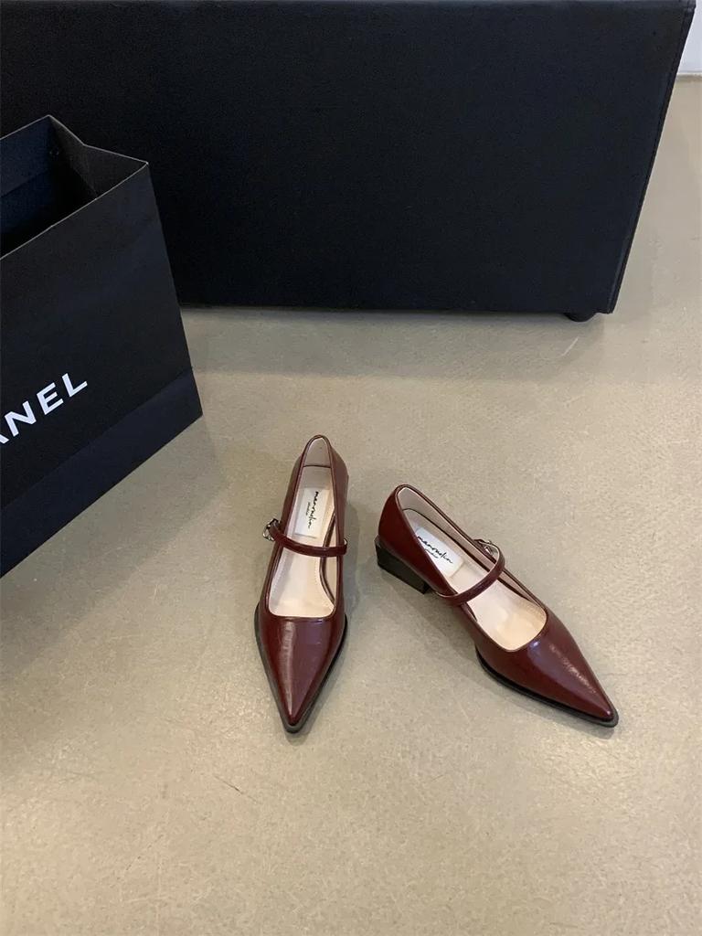 Retro-Stil Damen Mary Jane Schuhe Neue Mode Spitzzehen Dicke Absätze Damen Einzelne Schuhe Bequeme Büro-Pumps Schuhe