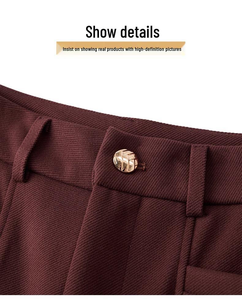 Ankola Women's Red Wool Wide-Leg High-Waisted Thick Trousers for Autumn/Winter 2024