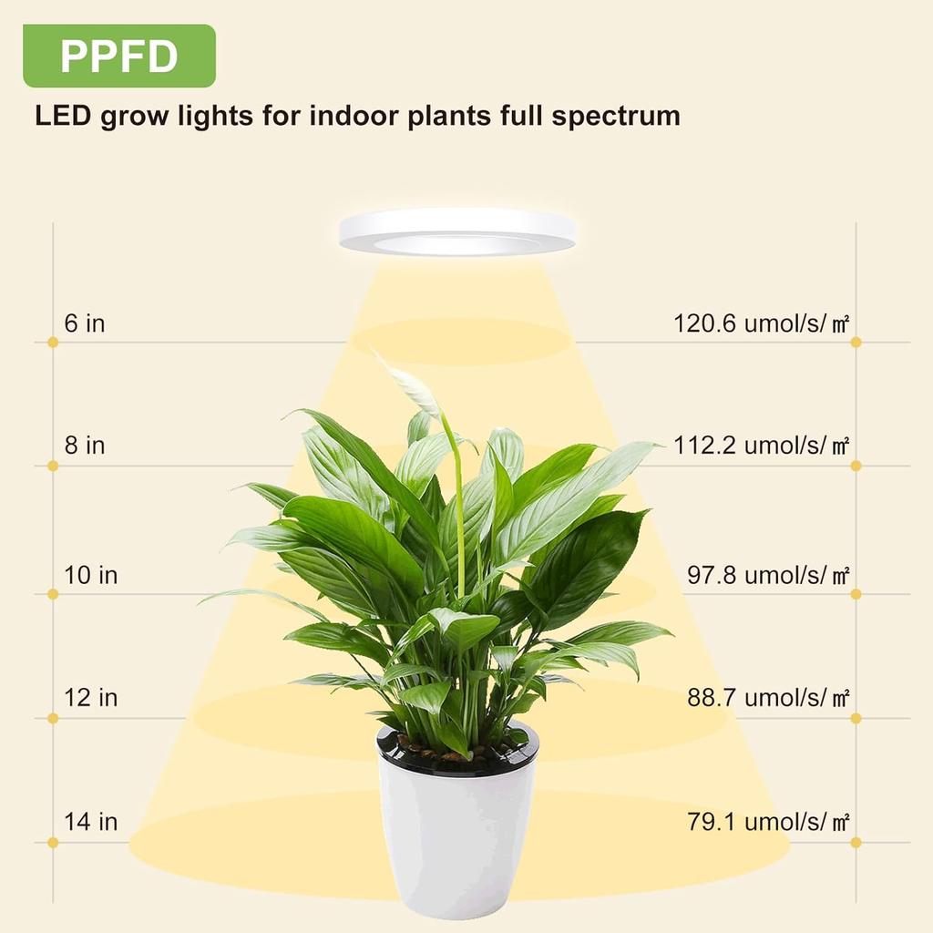 Full Spectrum Grow Light for Indoor Plants, 72 LEDs Halo Plant Light with Auto On/Off Timer (4/8/12H), 10-Level Brightness, 3 Lighting Modes, for