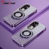 Glitter Plating Magnetic Holder Phone Case For OPPO Reno 12 12F 11 11F 10 8 7 Pro Plus 4G 5G Cover