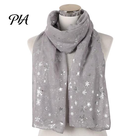 Soft Fabric Winter Gift Glitter Sparkly Foil Snowflake Print Scarf for Women, Christmas Warm Fashionable Neckwear Theme Shawl Wrap, Fall Lightweight