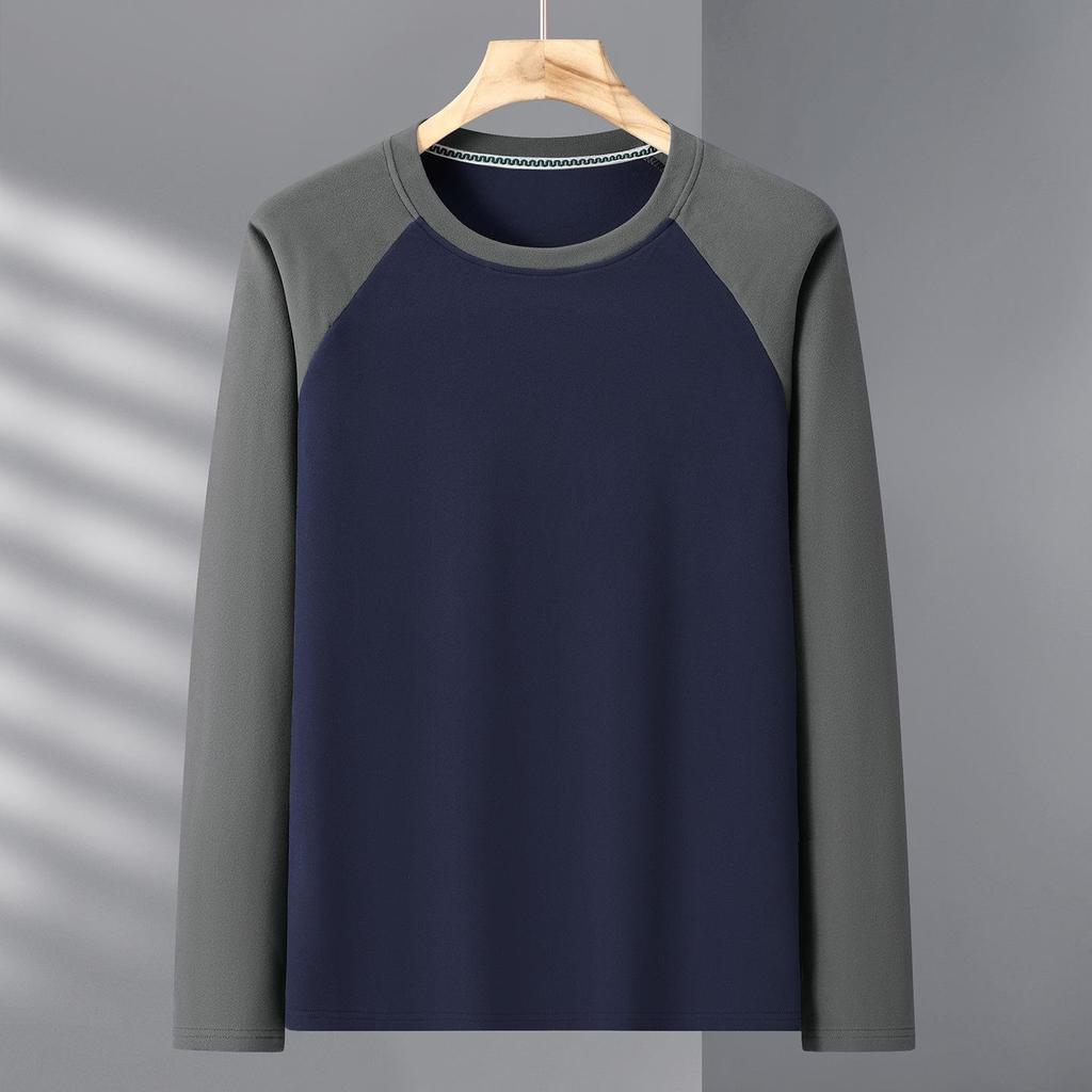Men's Plus Size Velvet Base Layer Shirt with Color Block Raglan Sleeves – Extra Wide, Loose Fit, Thick Winter Wear, 330 Jin