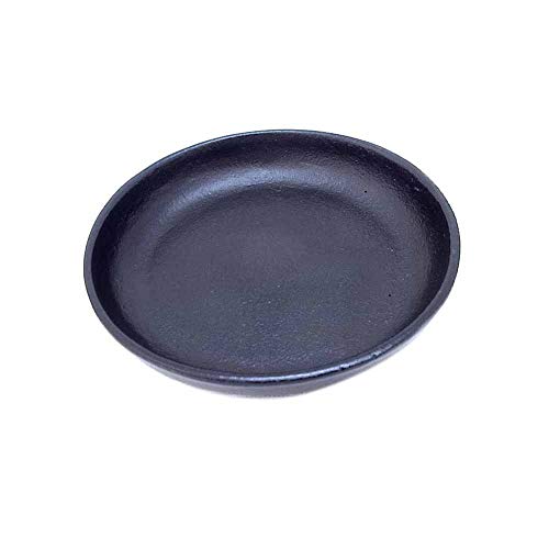 Endo Shoji Commercial Mini Round Steak Plate, Cast Iron and Natural Wood, PST08
