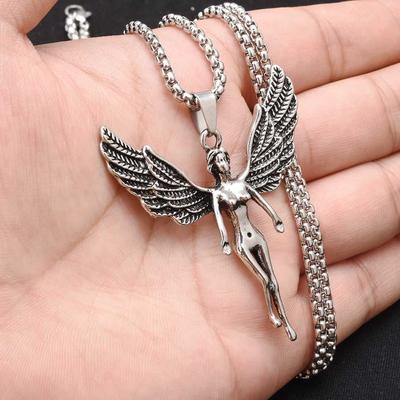 Guardian Angel Pendant Necklace, Punk Hip Hop Jewelry for Men & Women