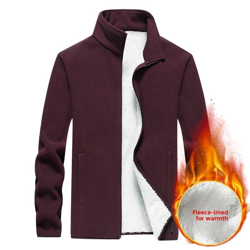 Plus Size Fleece Jacket for Men Winter Polar Fleece Sweatshirt Oversized Business Gentleman Stand Collar Jacket