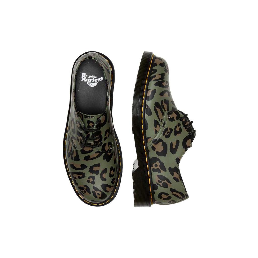 Dr. Martens Kožené módní ležérní boty s leopardím potiskem, nízké, unisex, khaki-zelená 27686384