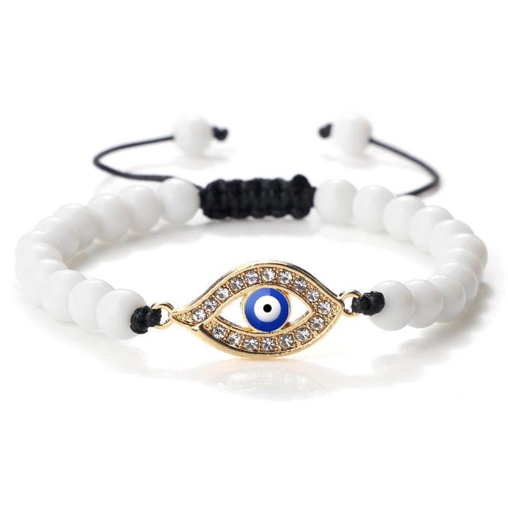 Devil's Eye Round Bead Bracelet with Plated Alloy Woven Cord