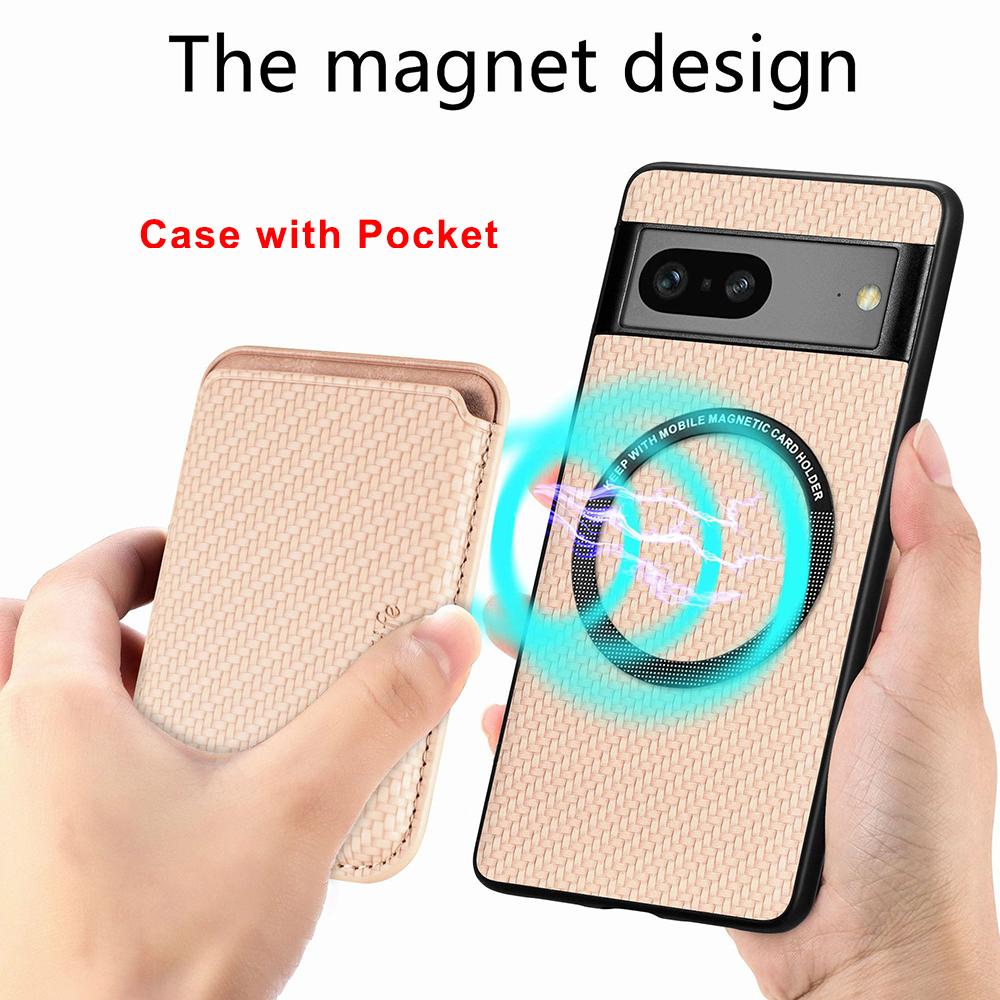 

2 in 1 Carbon Fiber Cards Bag Leather Magnetic Case for Google Pixel 7 Pro 7Pro 8 5G Wireless Charge for Magsafe Pocket Cover for Pixel 7 хаки