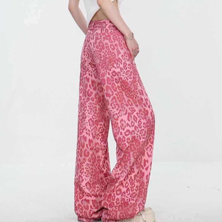 ABWEAR Dopamine Leopard Print Slimming Wide Leg Jeans for Women