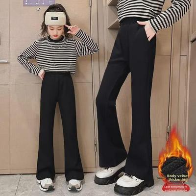 2024 Mädchen Dicke Plüsch Schlaghosen Winterhosen - Schwarz All-Match Trendige Sportbekleidung