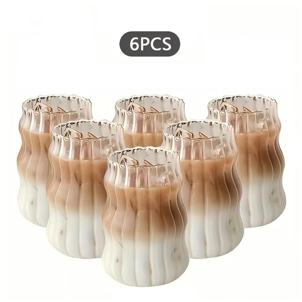 4/6PCS INS Glass Cup Heat-resistant Tumbler Drinkware Transparent Tea Juice Milk Coffee Mug Stripe Beer Mug Party Gift