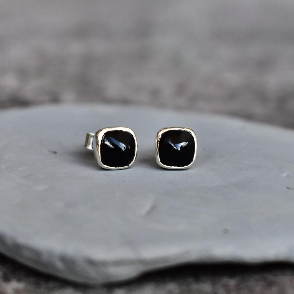 Genuine Black onyx studs Black diamond earrings Sterling silver studs Handmade studs Everyday wear jewelry Gift for her Gift for mom