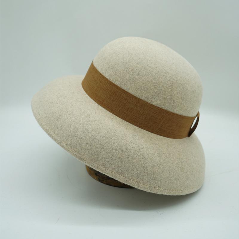 

French Retro Beige Woolen Bell-Shaped Basin Hat Women S Autumn And Winter Hepburn Elegant Fisherman S Top Hat British Antique Hat M（56-58cm）
