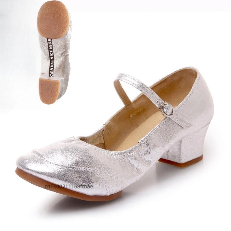 Female Dance Shoes with Soft Sole, Mid Heel, Dance Practice Shoes, Teacher's Four Season Ballroom Dance Two-point Shoes