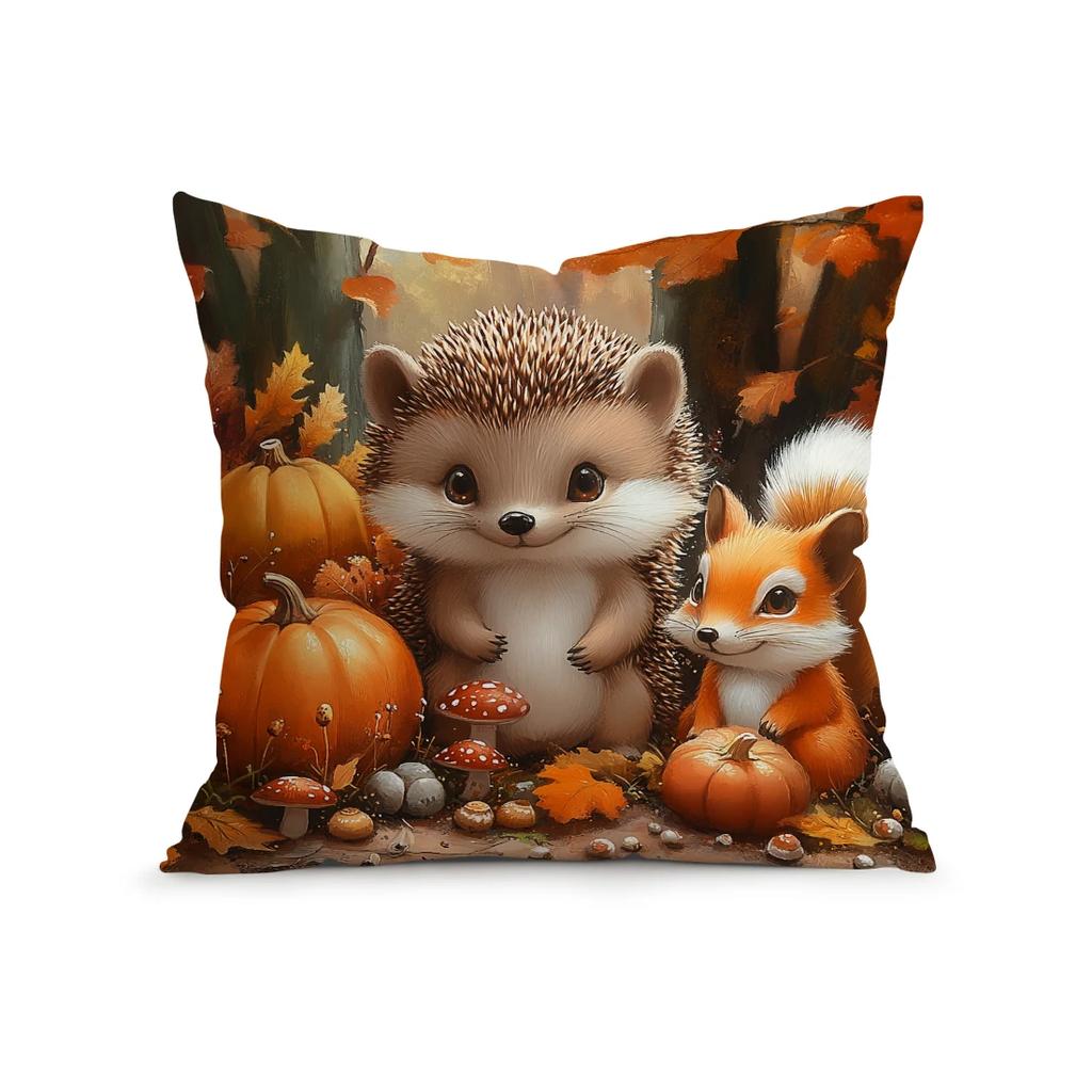 Hedgehog Fox Pumpkin Pillowcase Cushion Polyester 45X45Cm Throw Pillow Cover Sofa Chair Bed Cushion Cover Pillowslip Home Decor