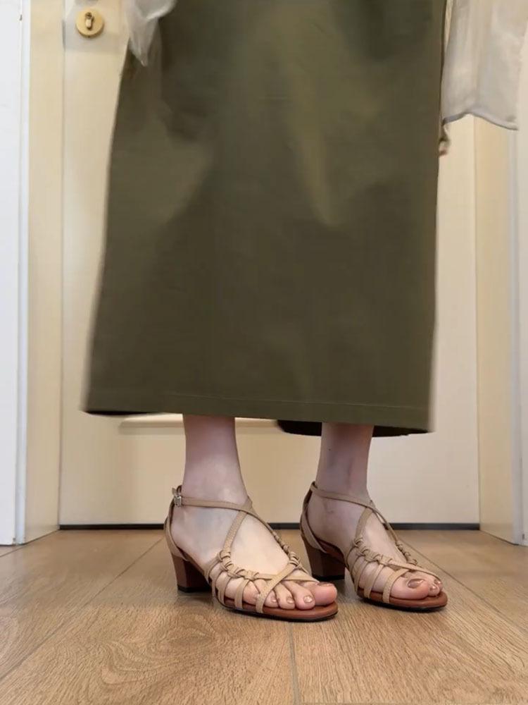 

Sheepskin version~ Round head open-toed woven sandals women s thick heel heel heightening southern French vacation style middle heel shoes women 35 абрикосовый