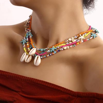 שרשרת חרוזים בוהמיים בעבודת יד choker כוכב ים מעטפת תליון שרשרת לנשים תכשיטי אופנה חוף סטרנד מתנות עצם הבריח גותי