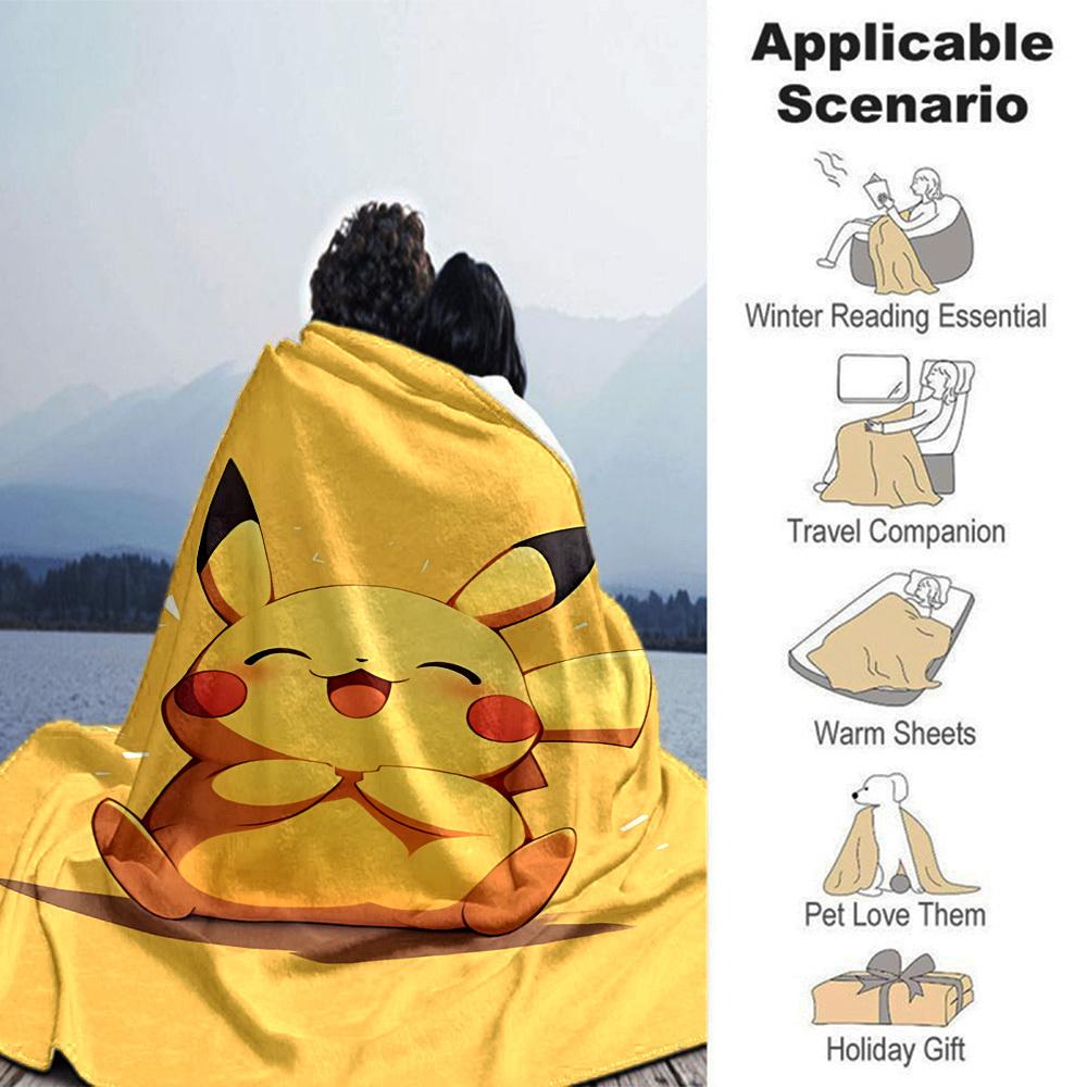 1pc Pikachu, Cute blanket Lightweight Flannel Throw for Sofa Bed Travel Camping Livingroom Office Couch Chair