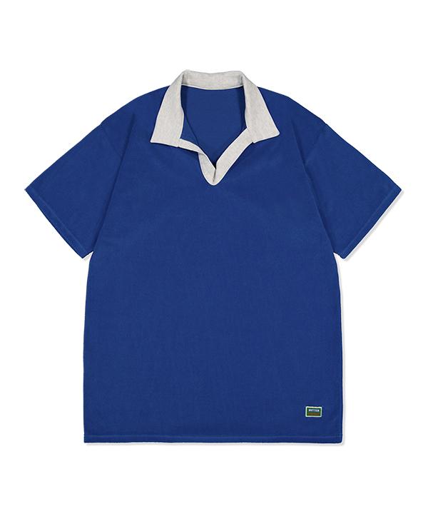 GREENBUTTER Terry Open-Collar Dress (Cobalt)