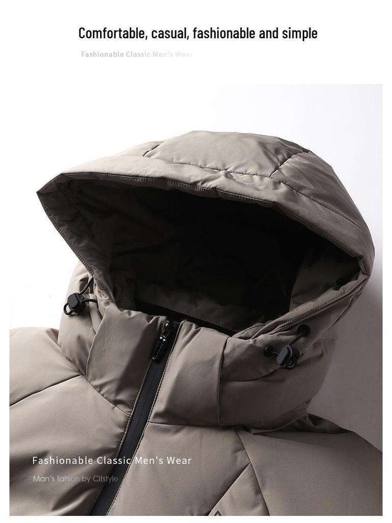 Men's Winter Hooded Down Jacket - Fashionable, Casual, Warm, Thick Windbreaker with White Duck Down Filling