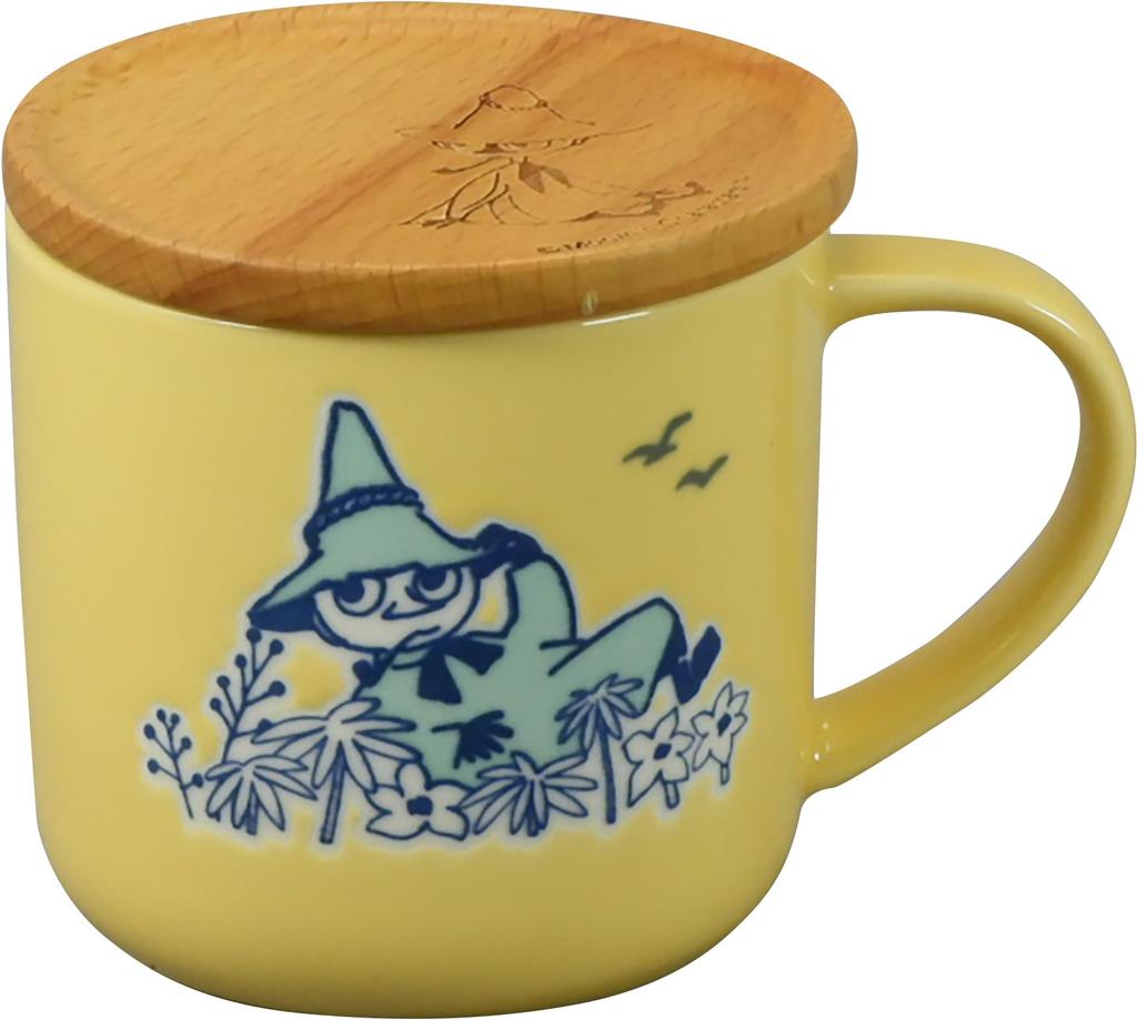 MOOMIN Mug with Lid and Wooden Snufkin "Milky" Coaster, Merchandise, Large, 350ml, Yellow, MM8403-11C