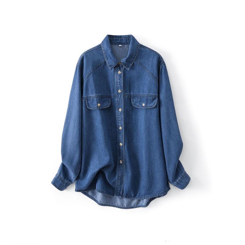 Women's Spring New Folded Wear with A Soft Denim Shirt