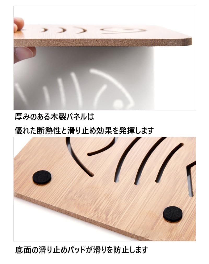Wooden Insulated Cute Animal Thick with Kitchenware Coaster, Mat, Design, Placemat, Non-Slip Pad, (Apple)