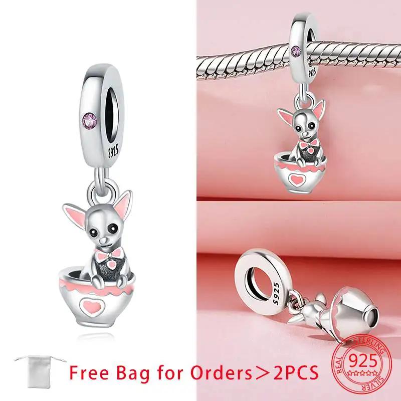 Anniversary Charms Copper Pink Cat Love Heart Beads Fit Original Bracelets Beads Charms Jewelry Making Fine Jewelry Gift