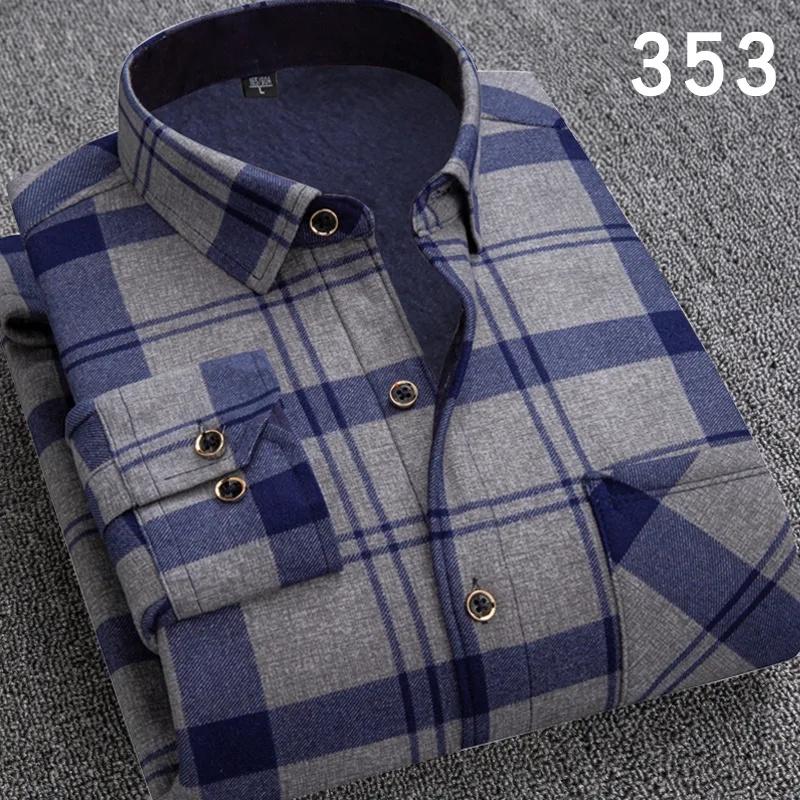 Men's Thickened Fleece Lined Long Sleeve Shirt Warm Slim Fit Plaid Casual Fashion Winter Shirt No Ironing Required Male Apparel