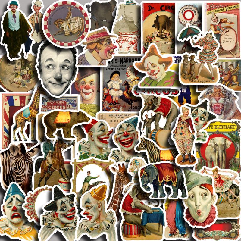 50 Retro Circus Stickers: Waterproof Decor for Suitcase, Phone, and Tablet