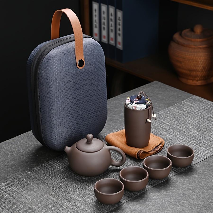 

1 комплект из 5 шт. керамический дорожный чайный сервиз, набор из фиолетовой глины, включает в себя один горшок и четыре чашки, экспресс-чашку, портативный чайный сервиз для кемпинга, домашнего ресторана H