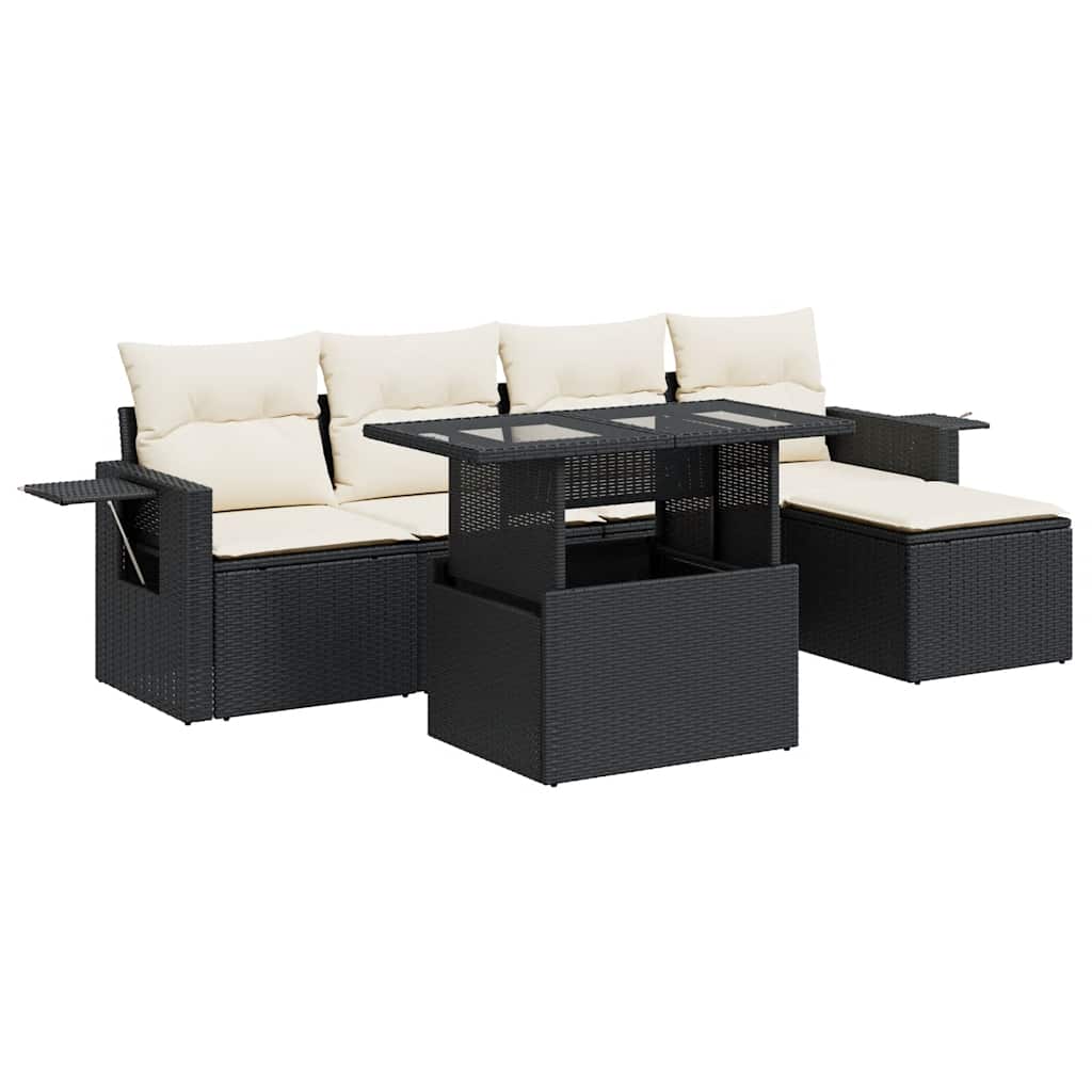 Vidaxl 6-Cz. Garden Furniture Set With Cushions, Black Poly Rattan