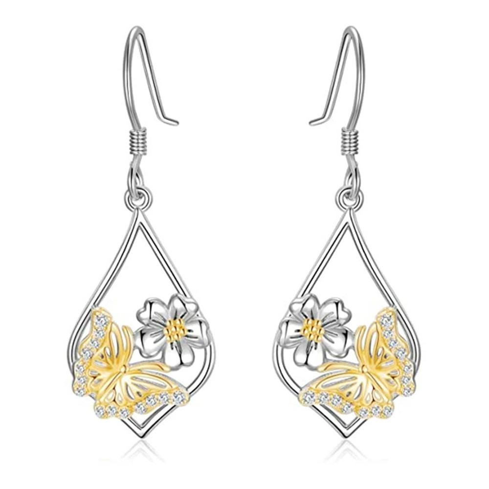 Charm Female Butterfly Animal Flower Drop Earrings Cute Trendy Bridal Silver Color Dangle Wedding  For Women