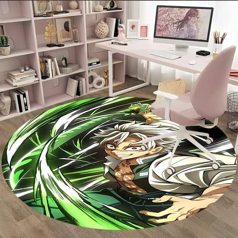 1pc Demon Slayer1 Print Round Carpet Chair Round Carpet Suitable for Bedroom Living Room Home Decorative Carpet