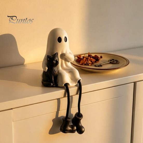 Unique Gifts for Halloween Lovers Figurines, Spooky Ghost Skeleton Pumpkin Black Cat Resin Ornaments, Durable Seasonal Home Accents Tabletop