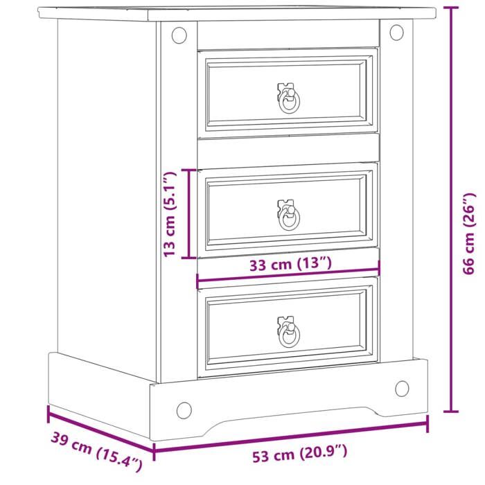 VidaXL Corona Bedside Table 53x39x66 Cm Solid Pine Wood, Bedside Furniture, Side Table, Bed Cabinet, Cabinet of 4005659
