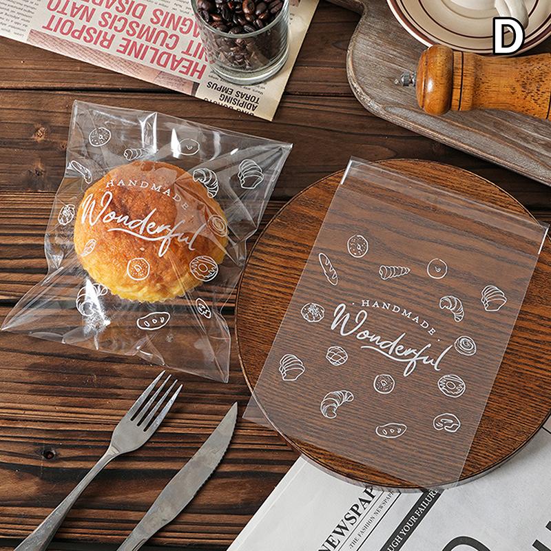 100pcs Cartoon Bread Storage Bag Self-Sealing Clear Plastic Packaging Bags For Sliced Bread Donuts Bagels Buns Resealable Bakery