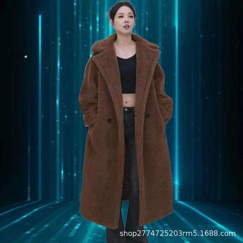 Teddy bear coat women's imitation fur coat caterpillar long silhouette cashmere coat