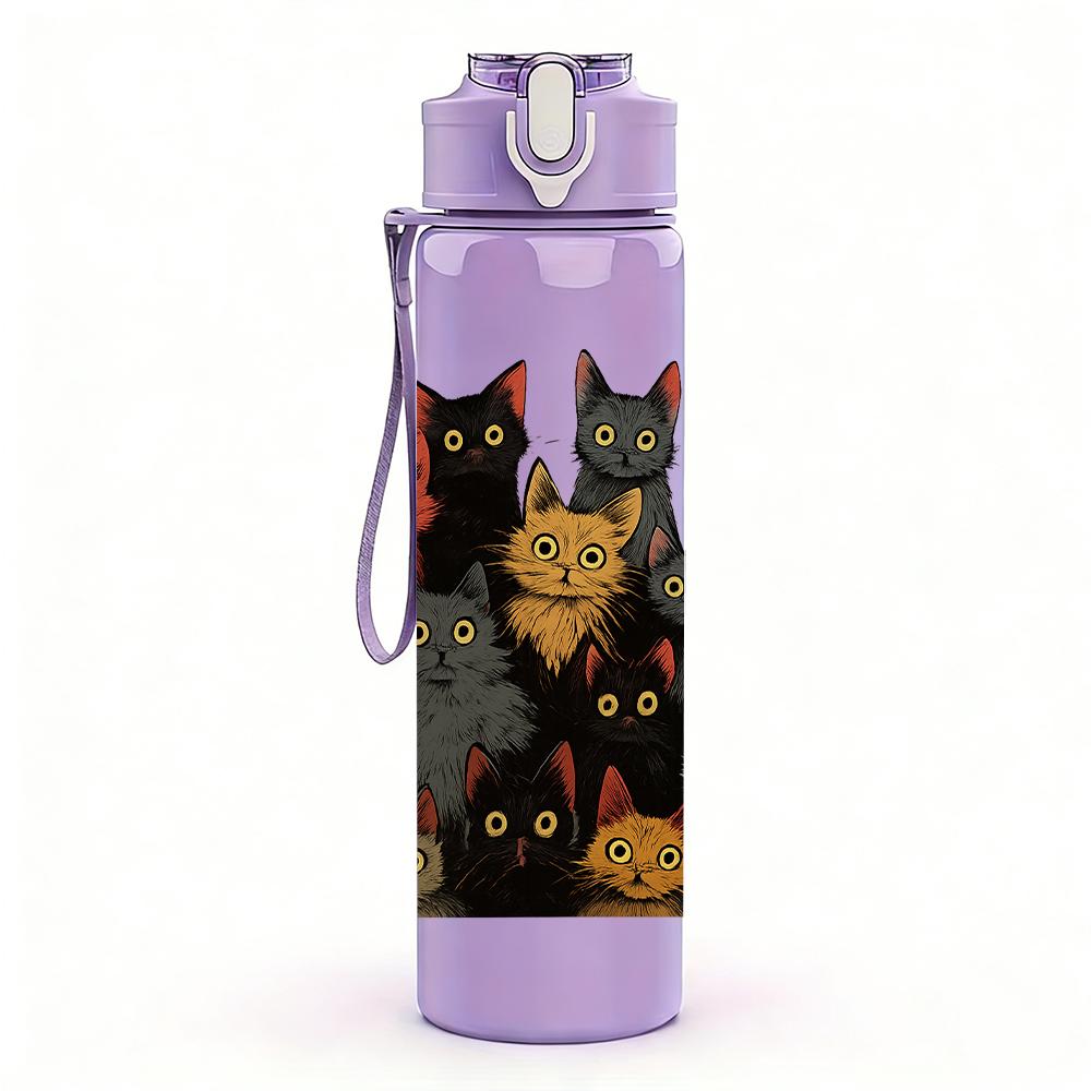 1PC Multi Breed Cat Group Collage 750ml Color Plastic Sports Water Bottle Leakproof Flip Straw Lid For Sports Office Home Use