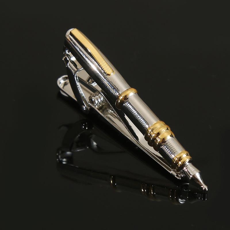 In-Stock Creative Metal Bullet Pen & Tie Clip Combo - Two-Tone Fountain Pen with Sailboat & Airplane Design