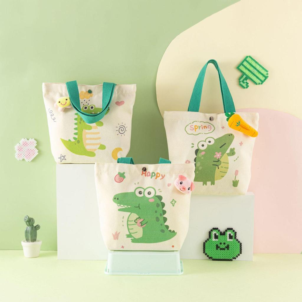 Cartoon Dinosaur Crocodile Canvas Bag - Large Capacity Children's Gift for Daily Use.