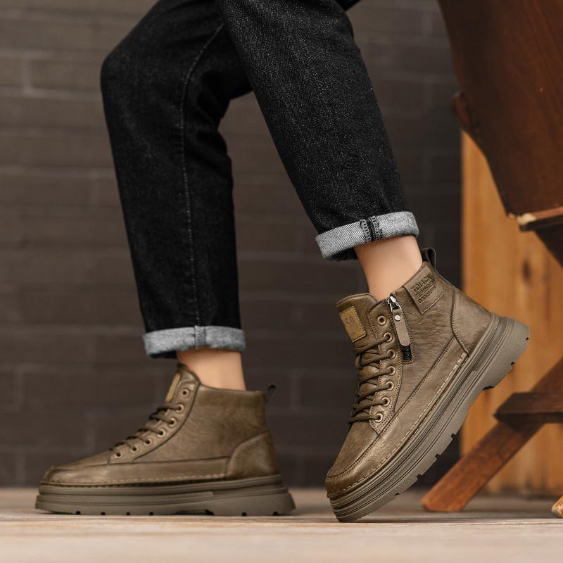 New High Top Boots Casual Fashion Anti Slip Lightweight Comfortable Features Thick Soled Height Increasing Retro Workwear Boots