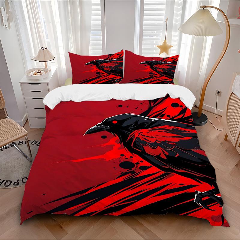 

3pc Crows, Ink Cover Set - 1 Quilt Cover + 2 Pillowcases, All Seasons Bedroom Setting, Perfect for Home048 135x200cm