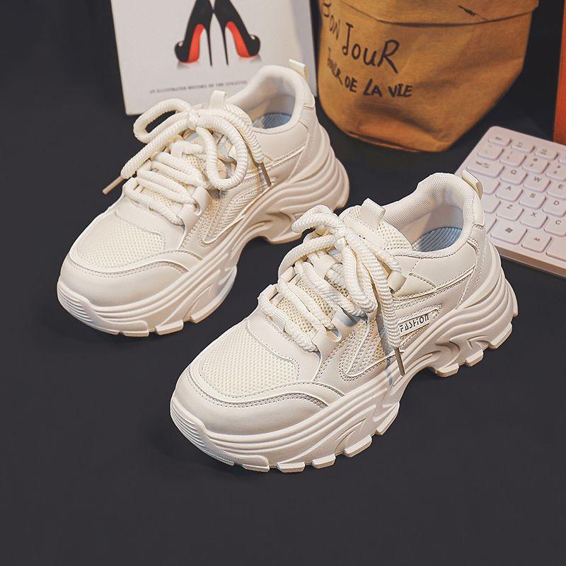 

Новые сетчатые туфли на платформе с увеличенным верхом Daddy Shoes, женские весенние низкие белые туфли, повседневная обувь для студентов 40 бежевый
