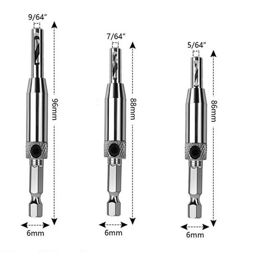3Pcs Hinge Drill Bit Set, Woodworking Door Hinge Hole Opener, 1/4 Hex Shank Bit