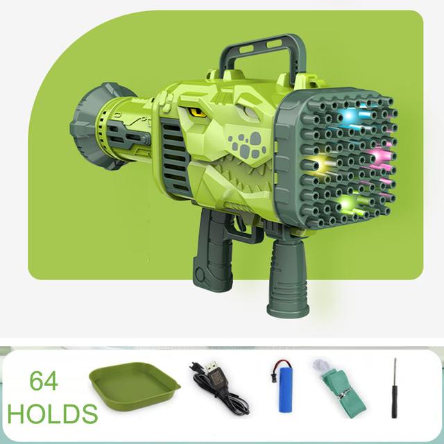 64 Holes Dinosaur Electric Bubble Gun With Light Gatling Bubble Machine Soap Bubbles Magic Bubble Blower Gun Kid Outdoor Toys