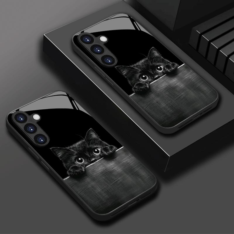 Electroplated Glass Phone Case Suitable for Samsung Galaxy S26 S25 S24 S23 S22 S20 S11 S10 FE Ultra Plus Anti Drop Cat Pattern