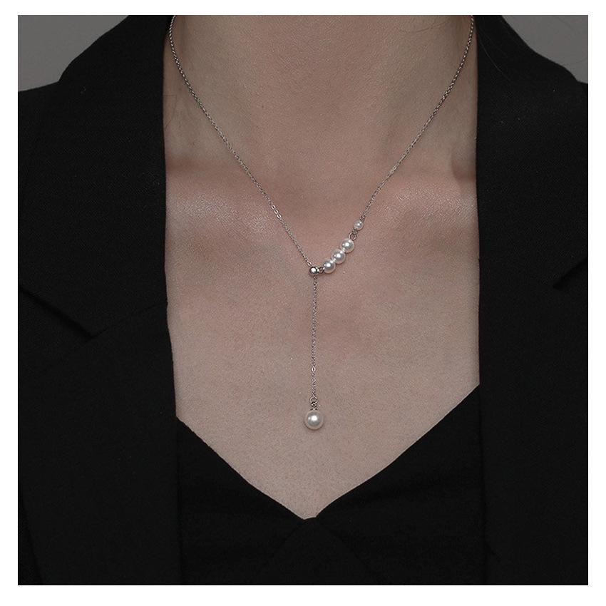 Women's S925 Sterling Silver Pearl Tassel Necklace - Elegant Luxury Clavicle Chain