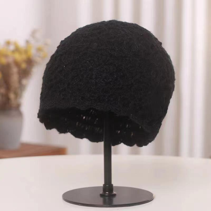 Hat Women's Autumn and Winter Thickened Beret Handmade Knitted Hat Wool Beret Sweet Baotou Hat Women's Autumn and Winter